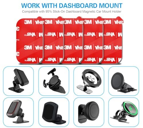 volport Double-Sided Sticky Adhesive Pads for Dashboard Magnetic Car Phone Holder Base, Heat Resistant Rectangle Extra Strong Mounting Tape Replacement Sticker for Magnet Car Mount, 5 Pack — view 4