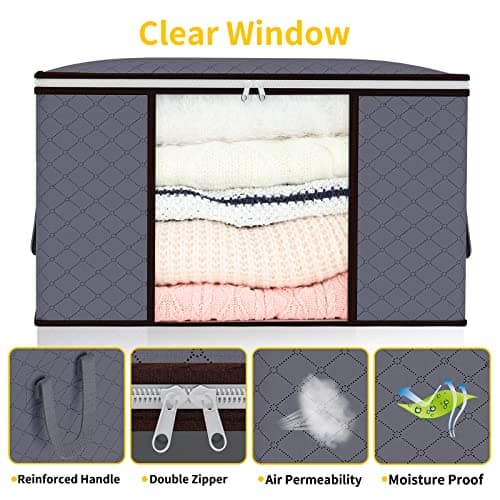 YearningHome 90L Storage Bags, 6Pack Large Capacity Clothes Storage Bags with Zips, Foldable Storage Bags with Reinforced Handle Breathable Thick Fabric for Comforters, Blankets, Bedding — view 3