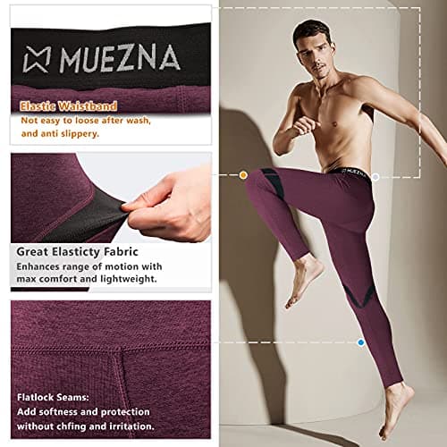 Muezna Men’s Long Johns Thermal Underwear Set, Top and Bottom Underwear Base Layer Soft Fleece Lined Burgundy — view 2