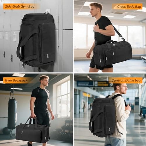 Sports Gym Bag Duffle Bag with Shoes Compartment for Womens Mens, CS COSDDI Weekend Travel Bag Overnight Bag with Wet Pocket, Luggage Bag Hospital Bag Holdall Bags with Shoulder Strap Backpack (Black) — view 6