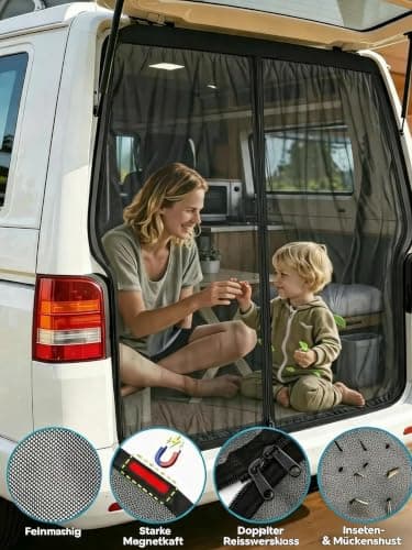 Mosquito Net Travel Magnetic for VW T5/T6 Tailgate, 151 x 194 cm Insect Protection with Two-Way Zip, Camper Accessories for Back Door, for Sliding Door and Camping (Back) — view 3
