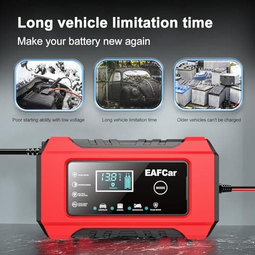 EAFCar 6A Car Battery Charger, 12V Portable Smart Charger, Battery Maintainer, Trickle Charger and Desulfator for Cars Boat Motorcycle Lawn Mower RV ATV SUV Snowmobile — view 4