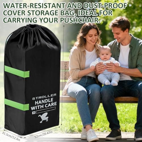 CENBEN Stroller Bag for Airplane, Large Capacity Pram Travel Bag, Waterproof Pushchair Cover with Hand Strap, Pushchair & Pram Transport Bags for Airplane Infant Buggy Stroller Storage(Black) — view 2