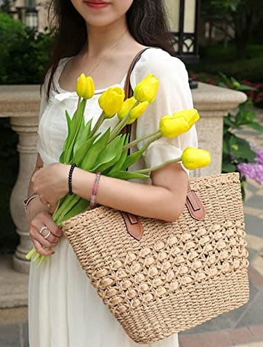 Pocadri Women's Straw Hobo Bag Woven Shoulder Bag Large Totes Summer Travel Beach Handbag Handmade Purse, Coffee — view 3