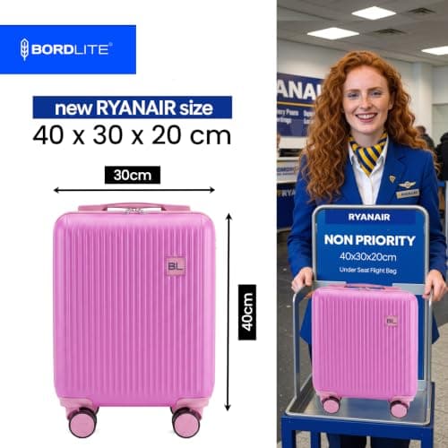 Bordlite Kids Suitcase 40x30x20cm Hot Pink Cabin Luggage for Girls, Childrens Underseat Travel Case with 360 Spinner Wheels, Telescopic Handle, ABS Shell for Ryanair & Wizz Air — view 3
