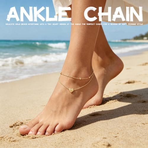 QKEOISUD Adjustable Heart Layered Ankle Bracelets for Women — view 5
