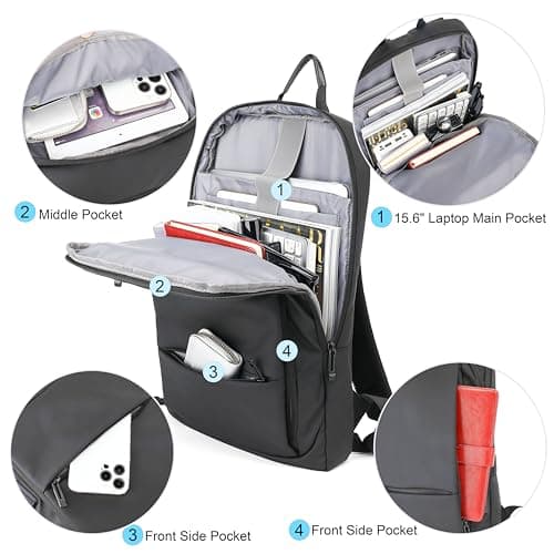 AUGUR Business Slim Backpack for Men Women 15.6 inch Water Resistant Laptop Backpack Computer Notebooks Lightweight Small Backpacks For Travel/Business/Work — view 4