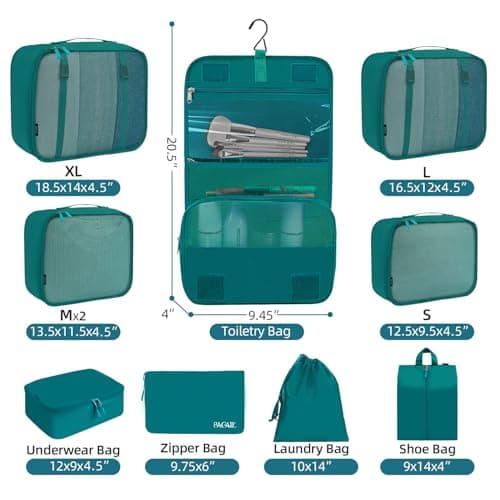 BAGAIL 10 Set Packing Cubes Various Sizes Packing Organizer for Travel Accessories Luggage Carry On Suitcase - Teal — view 2