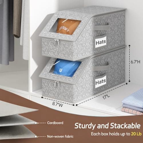 Vbvbip 2-Pack Hat Storage Boxes, Foldable Organizer Box for Baseball Caps — view 2