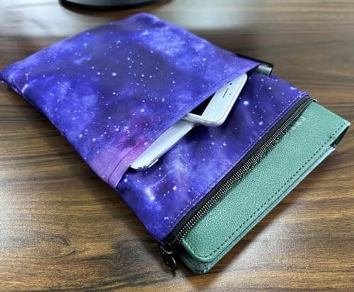 Kosto Zipper Book Sleeves - Travel Book Protector Pouch for Paperbacks & Hardcover, Washable Carry Case with Front Pocket (Purple) — view 2