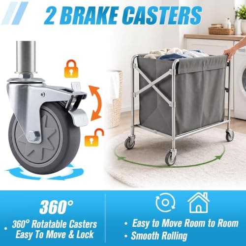 350L Commercial Laundry Trolley on Wheels, Folding Linen Cart — view 5