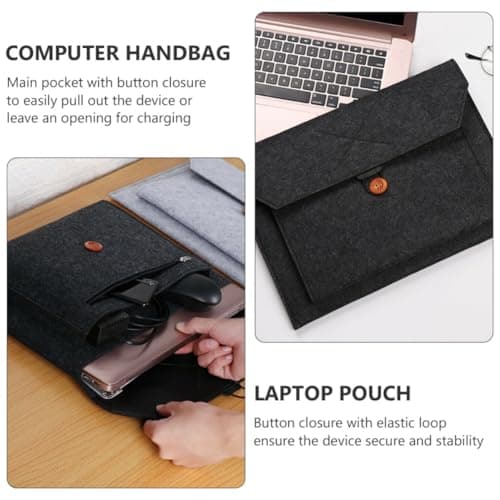 Laptop Protector Bag 13 Inch Felt Black Sleeve with Extra Pockets — view 6