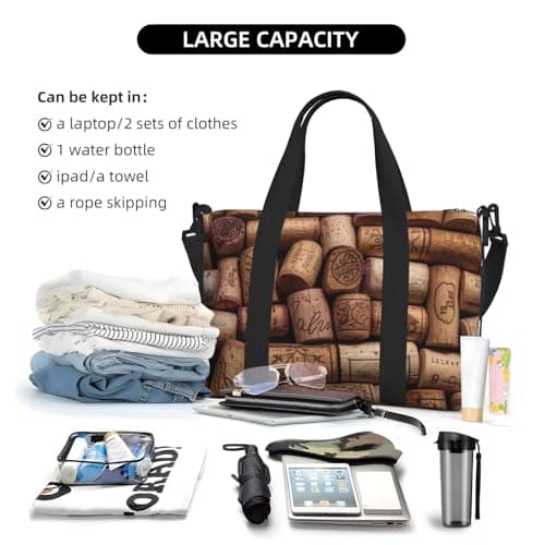 Wine Cork Print Travel Duffel Bag, Lightweight Water-Resistant Weekender Spacious Gym & Travel Bag for Men, Women & Teens — view 6