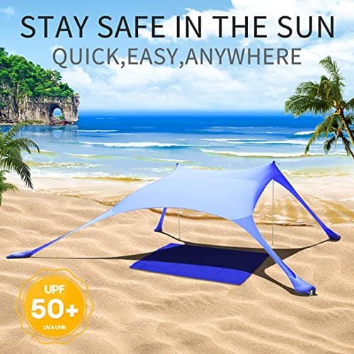 Cuupo Beach Tent Pop Up 2x2.1m UPF 50 Lycra Sun Shade Outdoor Anti-Wind Sun Protection with Stability Poles Backyard with Beach Blanket Royal Blue — view 4