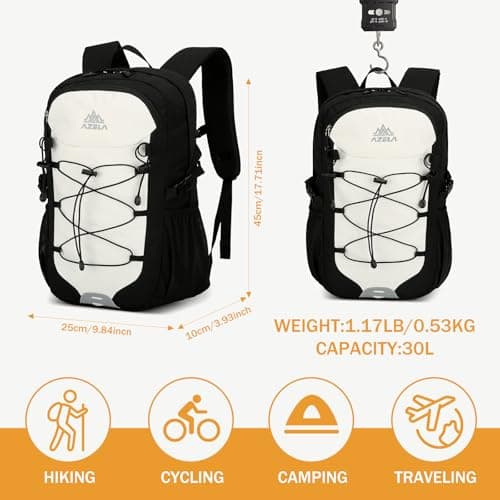 GES Multi-Functional 30L Hiking Backpack with Rain Cover, Durable Hiking Rucksack for School, Work, Camping, Trekking, Cycling & Outdoor Sports (Black and white) — view 2