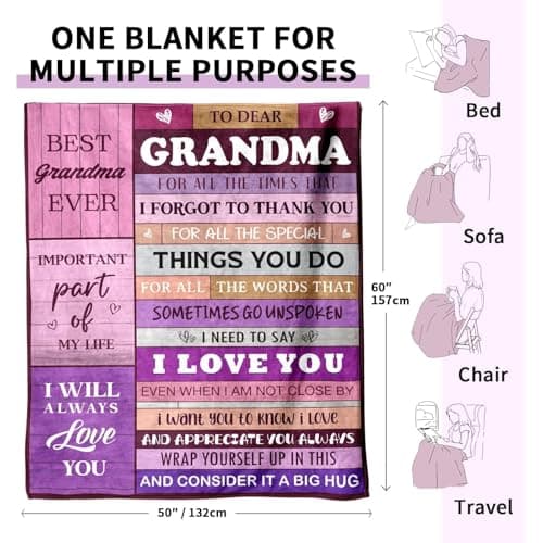 CheriGift Grandma Gifts, Grandma Birthday Gifts - Soft Flannel Blanket 50x60in (Purple) - Presents for Grandmother on Birthday, Mothers Day, Christmas — view 5