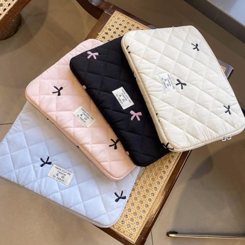 jingyuKJ Puffy Laptop Sleeve Bow Quilted Laptop Carrying Case Puffer Padded Laptop Sleeve Portable Puffy Carrying Laptop Case for Computer 11/13/15Inch — view 5