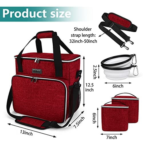 BAGLHER Dog Travel Bag, Pet Travel Bag (ALL Pet Travel Supplies), With 2 Pet Food Containers and 2 Collapsible Silicone Bowls; Essential Kits for Travel Red — view 3