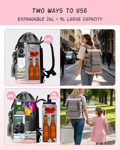 Odoland 2in1 Large Capacity Insulated Cooler Backpack - 26L Storage + 9L Insulated Cooler (20 Cans), 10H Cold Retention, Breathable Comfort, Leak-Proof, for Beach, Picnic, Work, Travel — view 4
