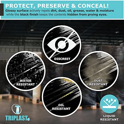 Triplast Pallet Stretch Shrink Wrap Roll (400mm x 250m) - Pick Qty & Colour - Heavy Duty Pallet Wrap, Industrial Stretch Wrap, Packaging Cling Film, Strong Plastic Wrap, Luggage Wrap (Black, 1 Roll) — view 3