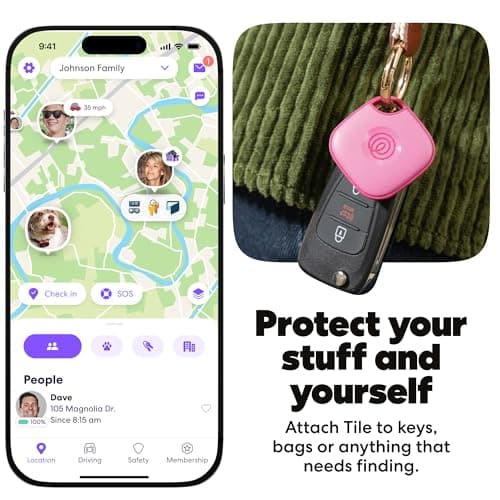 Life360 Tile - Bluetooth Tracker, Keys Finder and Item Locator for Keys, Bags and More. Phone Finder. Both iOS and Android Compatible. 1-Pack (Pink Punch) — view 3