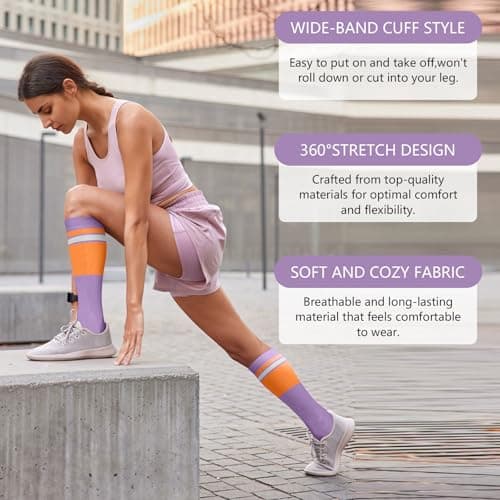 Fjquamitix 3 Pairs Compression Socks for Women& Men 20-30 mmHg Graduated Flight Compression Stockings Knee-High Support Socks for Athletic, Pregnancy, Varicose Veins (Purple, green, blue, S/M) — view 3