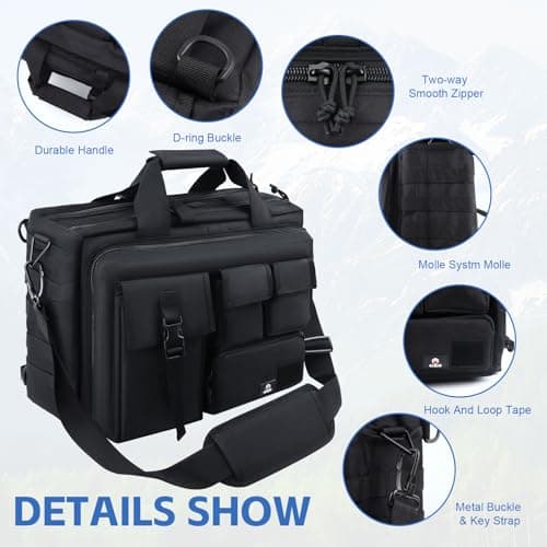 GES 15.6 inch Laptop Bag, Multi-funtion Men's Outdoor Tactical Nylon Shoulder Laptop Messenger Bag,Briefcase Handbags for Camera/Tablet/Notebook (Black) — view 5