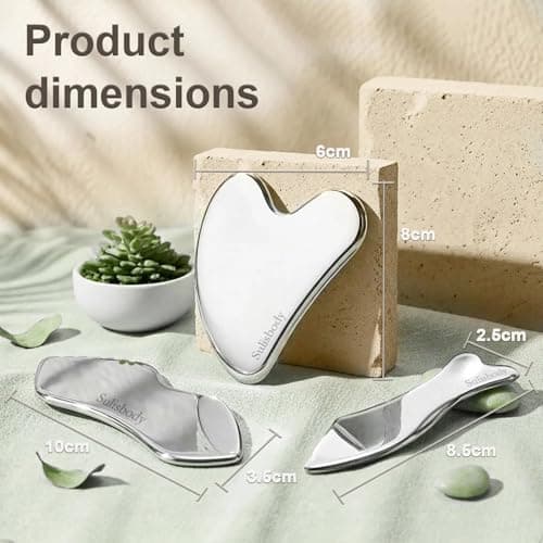 3 Pcs Gua Sha Tool Stainless Steel for Face & Body – De-Puffing, Lifting & Lymphatic Drainage – Includes Guasha Tool Face Massager, Magnetic Pouch, Silver Polishing Cloth & User Guide — view 5