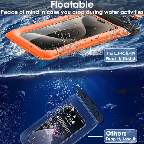 TECHGEAR Waterproof Phone Pouch, [2 Pack] IPX8 Floating Case for Swimming, Waterproof Phone Bag with Lanyard Compatible for iPhone 17 16e 16 15 14 13 12, Samsung S25 S24 S23 Ultra A17 A26 A36 A56 etc — view 5