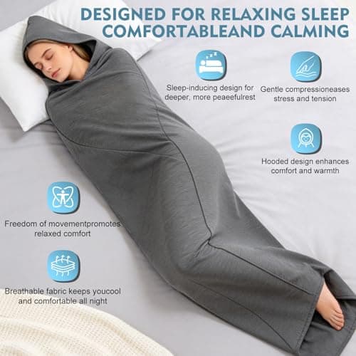Vibe2Go Alide Sleep Pod 360 Wrap Wearable Compression Blanket, Sensory Calming Sleep Sack for Adults, Washable Portable Travel Sleeping Bag, Grey 185x50cm — view 3