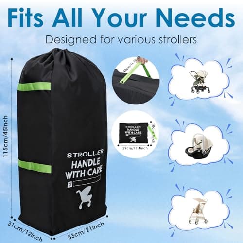 Vicloon Stroller Bag for Airplane, Extra Large Stroller Travel Bag, Portable Waterproof Car Seat Bags for Airplane Pushchair and Pram Cover, Baby Air Travel Essentials — view 2