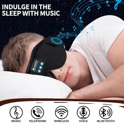Joythink Sleep Headphones Sleep Mask Eye Mask 3D Deep Bluetooth for Sleeping Blackout Washable Music Eye Cover with Speaker Microphones Black — view 5