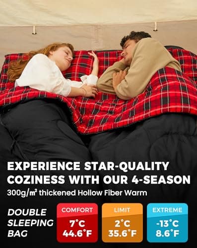 KingCamp Double Sleeping Bag with 2 Pillows Cotton Flannel 4 Season-Black — view 5