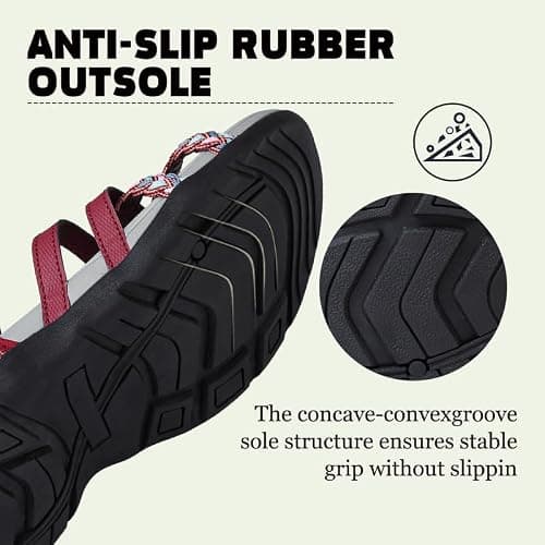 Maxome Hiking Sandals Women Summer Walking Sandals for Women Comfortable Sports Sandals Casual Hook Loop Strap Beach Sandals Red — view 5