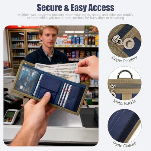 BWBIKE Men's Tri-fold Canvas Wallet, Boy Outdoor Keychain Wallets, Compact Design for Everyday Use, Sports & Travel — view 2