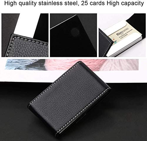 flintronic Business Card Holder | PU Leather Credit Card Holder, Slim Stainless Steel ID Case for Men/Women | Double Open Magnetic Buckle Keep Your Business Name Cards Clean (Black) — view 4