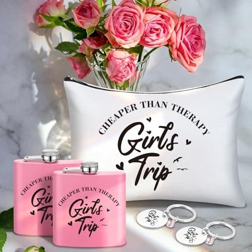 12 Pcs Girls Trip Travel Gifts for Women Hip Flasks Makeup Bags Keychains — view 4