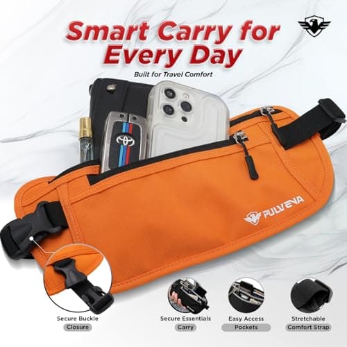 PulvenaHidden Money Belt For Travel Passport Wallet, Slim RFID Blocking Passport Holder For Travel Women And Men, Undercover Anti Theft Bag Waist Pouch Orange — view 2