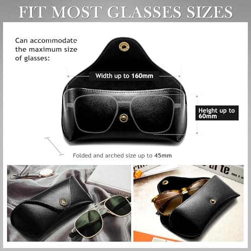 SUNGAIT Vegan Leather Glasses Case Portable Sunglasses Holder Hard Shell Slim Design Travel-Ready, Black, Large — view 4