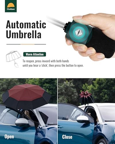 Chakipee Compact Travel Umbrella Windproof Strong- Automatic Folding Umbrellas for Wind and Rain, Double Vented Canopy 210T Fabric 102cm Span - 9 Ribs Portable Umbrella for Men and Women Red — view 2