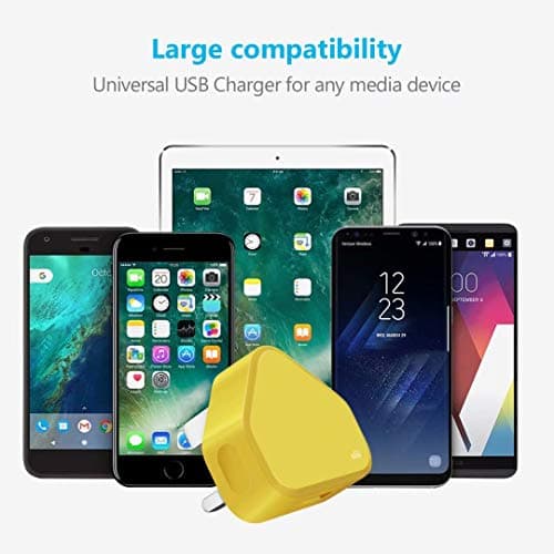 USB Compact Universal UK Mains Charger 1000 mAh CE Approved Adapter Cable Compatible with Mobile Phones iPhone 5 6 7 8 X iPod/Samsung Galaxy S2 3.4 S5 S6 S7 S8 S9/Smart phones/Media devices (Yellow) — view 6