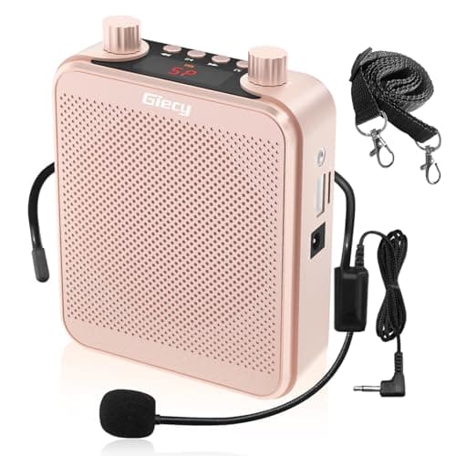 Giecy Voice Amplifier with Microphone Headset 30W Portable Multifunctional Amplifier 2800mAh Powerful Sound System for Teachers, Guides, Coaches, Presenters (Rose gold)