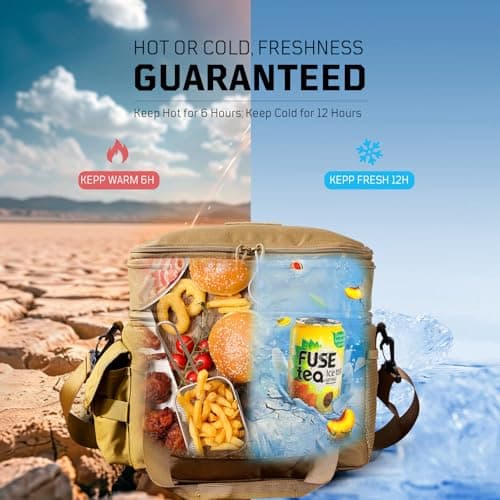 1TG Tactical Insulated Lunch Bag, Cooler Bag Thermal Food Delivery Bag Insulated Picnic Lunch Bag Foldable Cool Box for Work Travel Camping Picnic Beach, 18L-24L, Coyote Brown — view 3