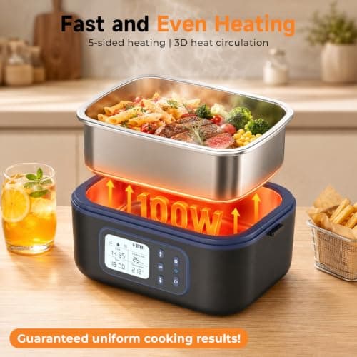 FYY Cordless Electric Lunch Box for Adults with APP Control, 27000mAh Battery Powered, 1.5L Portable Timer & Leak-Proof Warmer, Smart for Men Work Travel Truck (Black) — view 2