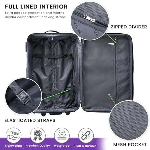 Cabin Suitcase 20" Carry On Suitcase Super Lightweight Luggage 20% Expandable 2 Wheel Soft Shell Luggage with Built in Combination Lock for All Airlines EasyJet Ryanair British Airways 55x35x20 — view 5