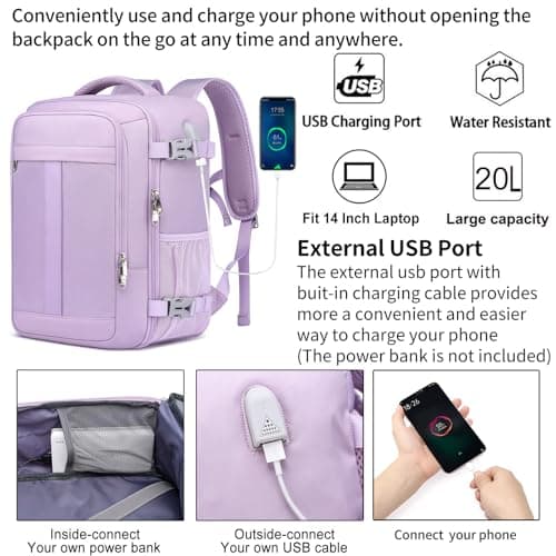 Ryanair Cabin Bag 40x20x25 Underseat 20L Small Travel Bag for Women, Purple — view 3
