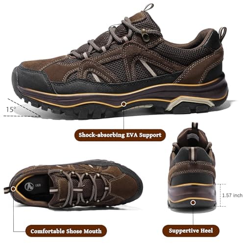 MIXIN Mens Hiking Shoes Lightweight Breathable Non Slip Low Top Walking Hiking Outdoor Shoes, brown, 10.5 UK — view 4