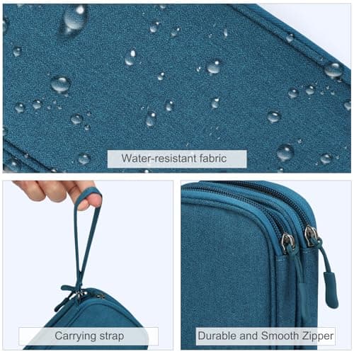 FYY Travel Cable Organiser, Electronics Accessories Bag, Waterproof Tech Storage Pouch, 2-Layer Universal Carry Case for Charger, Power Bank, USB Drive S-Dark Green — view 4