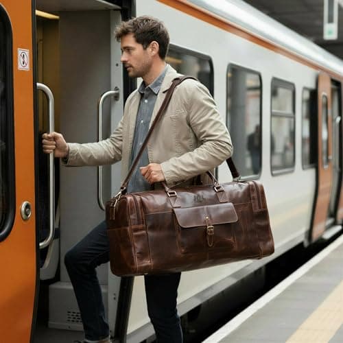 SID & VAIN Travel Bag Holdall Yale Large Duffel Bag Real Leather Show Compartment Weekender Duffle Leather Bag Men Bag — view 5
