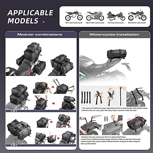 Rhinowalk Motor Pannier Bag 15L Multifunctional FullyWaterproof Rear Rack Trunk Motorcycle Seat Bag Motorbike Saddle Bag Professional Motor Accessories-Black — view 4